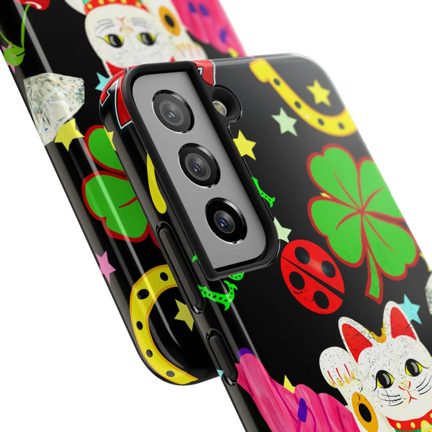 Lucky Symbols Tough Phone Case – 777 Dice Rainbow Maneki Neko Design - LavenderCeleste