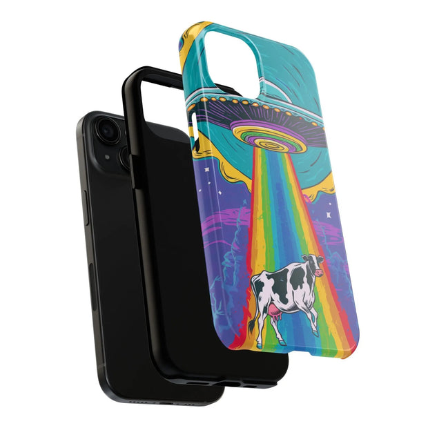 Rainbow UFO Cow Abduction Tough Phone Case WOYC