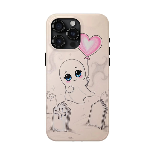 Sad Ghost with Heart Balloon Kawaii Tough Phone Case LavenderCeleste