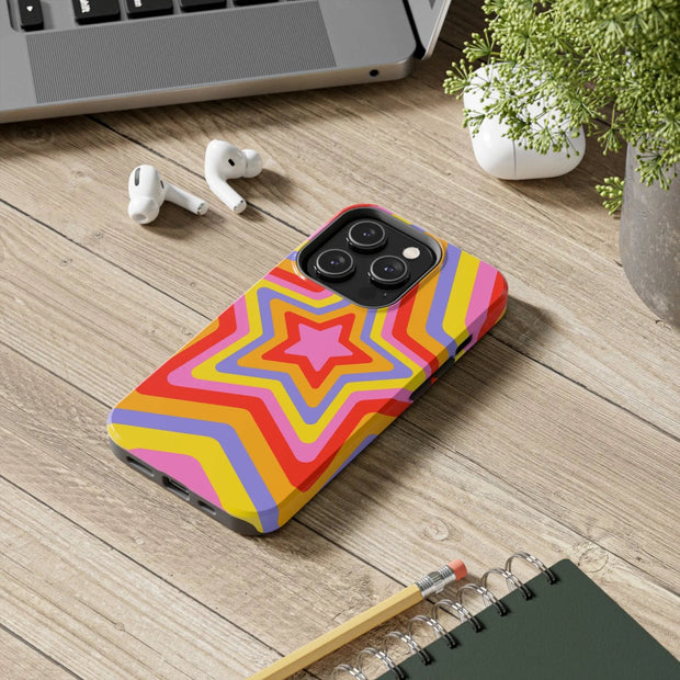 Retro Rainbow Star Groovy Tough Phone Case LavenderCeleste
