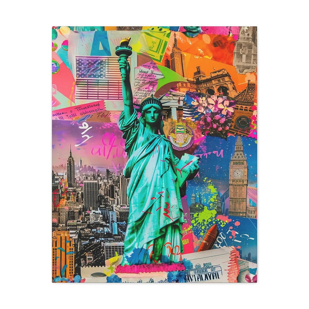 Vibrant New York Collage Matte Canvas – Statue of Liberty Pop Art Printify