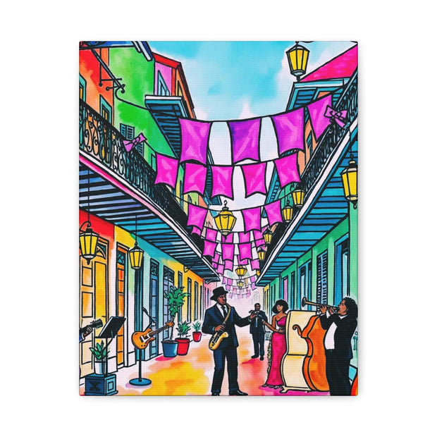 Vibrant New Orleans Jazz Street Matte Canvas – French Quarter Music Scene Printify