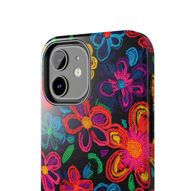 Neon Crochet Floral Tough Phone Case – Vibrant Retro Handmade Pattern Printify