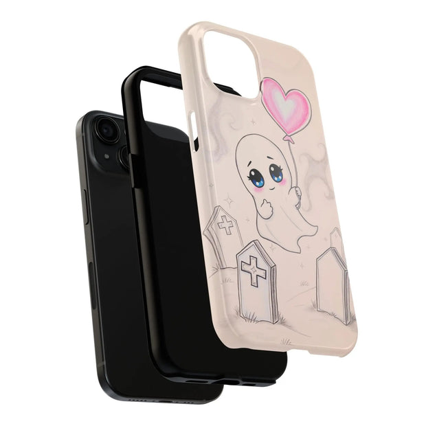 Sad Ghost with Heart Balloon Kawaii Tough Phone Case LavenderCeleste