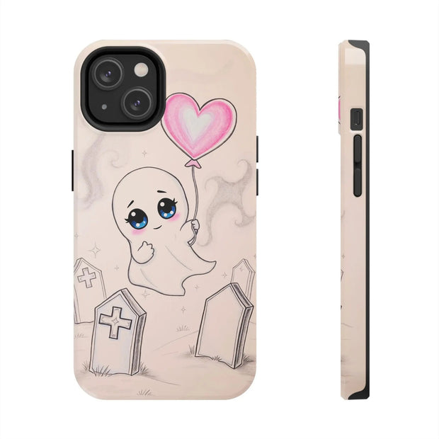 Sad Ghost with Heart Balloon Kawaii Tough Phone Case LavenderCeleste