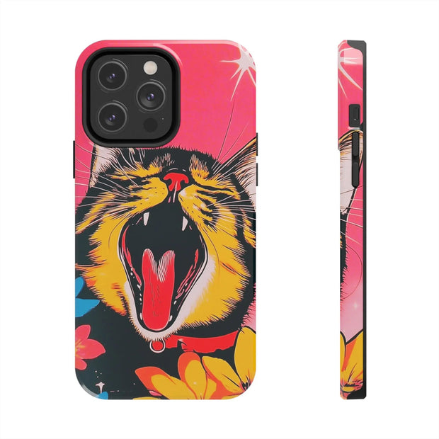 Yawning Cat Pop Art Bright Retro Aesthetic Tough Phone Case LavenderCeleste