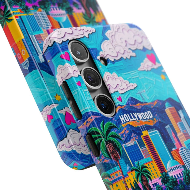 Los Angeles Hollywood Skyline Tough Phone Case – Vibrant Pop Art City Design - LavenderCeleste