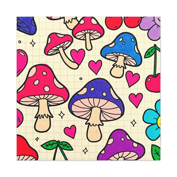 Kawaii Mushroom Cherry Flower Matte Canvas Print LavenderCeleste
