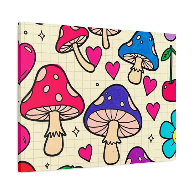 Kawaii Mushroom Cherry Flower Matte Canvas Print LavenderCeleste