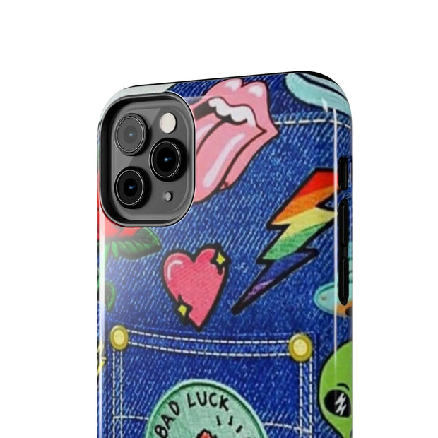 Retro Kidcore Denim Patch Tough Phone Case LavenderCeleste