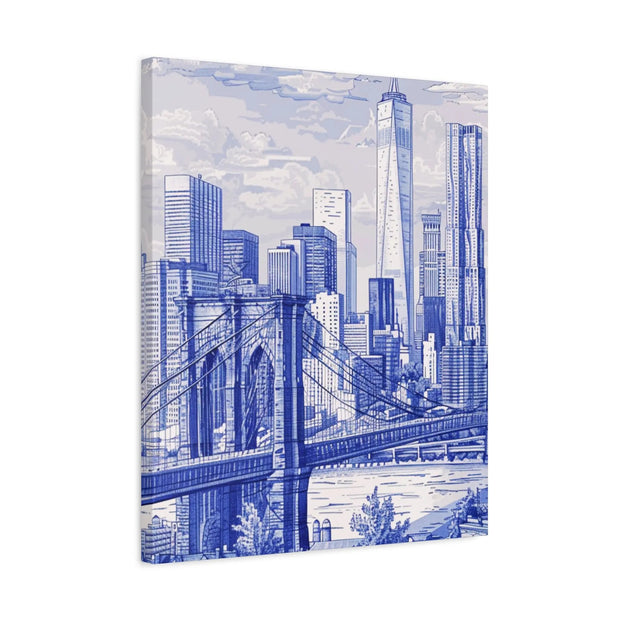 New York City Toile Art – Blue Scenic Skyline Matte Canvas LavenderCeleste