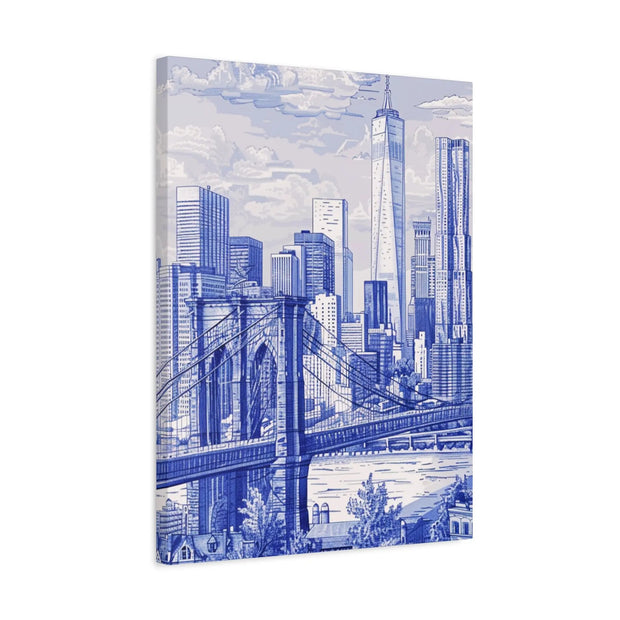 New York City Toile Art – Blue Scenic Skyline Matte Canvas LavenderCeleste