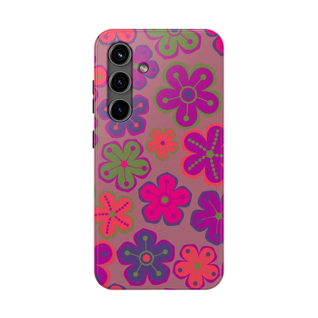 Retro Neon Groovy Flowers Tough Phone Case – 70s Psychedelic Floral Pattern Printify