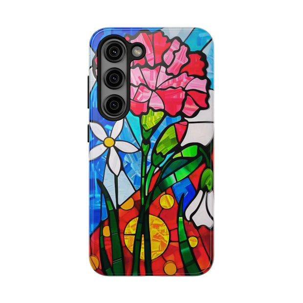 January Carnation Stained Glass Birth Flower Tough Phone Case