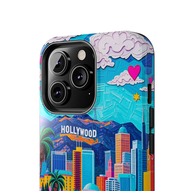 Los Angeles Hollywood Skyline Tough Phone Case – Vibrant Pop Art City Design - LavenderCeleste