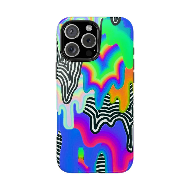 Trippy Technicolor Drip Retro Tough Phone Case LavenderCeleste