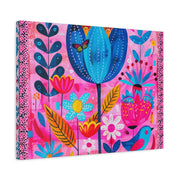 Whimsical Pink Blue Floral Matte Canvas Art - LavenderCeleste