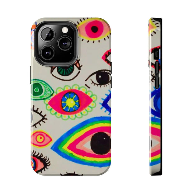 White Neon Evil Eye Psychedelic Pattern Tough Phone Case LavenderCeleste