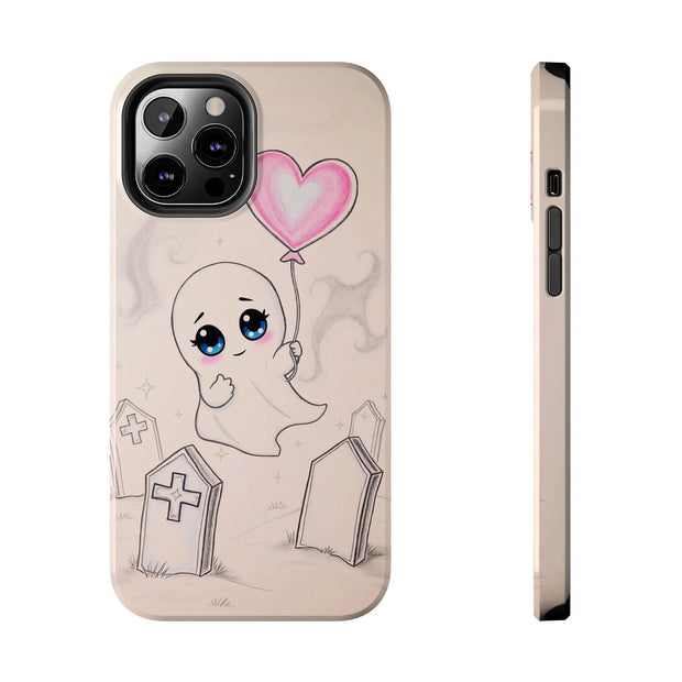 Sad Ghost with Heart Balloon Kawaii Tough Phone Case LavenderCeleste