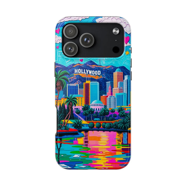 Los Angeles Hollywood Skyline Tough Phone Case – Vibrant Pop Art City Design - LavenderCeleste