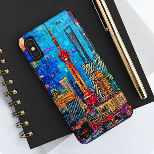 Shanghai Skyline Collage Pop Art Tough Phone Case LavenderCeleste
