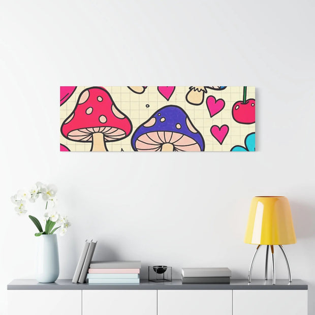 Kawaii Mushroom Cherry Flower Matte Canvas Print LavenderCeleste