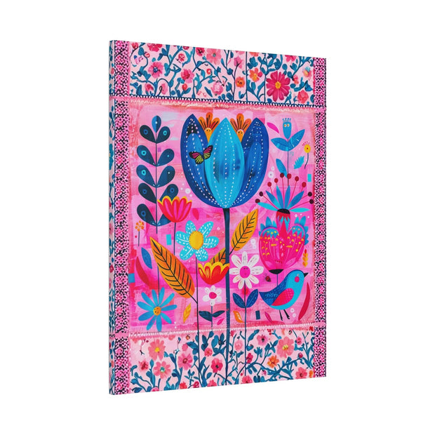 Whimsical Pink Blue Floral Matte Canvas Art LavenderCeleste