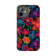 Neon Crochet Floral Tough Phone Case – Vibrant Retro Handmade Pattern Printify