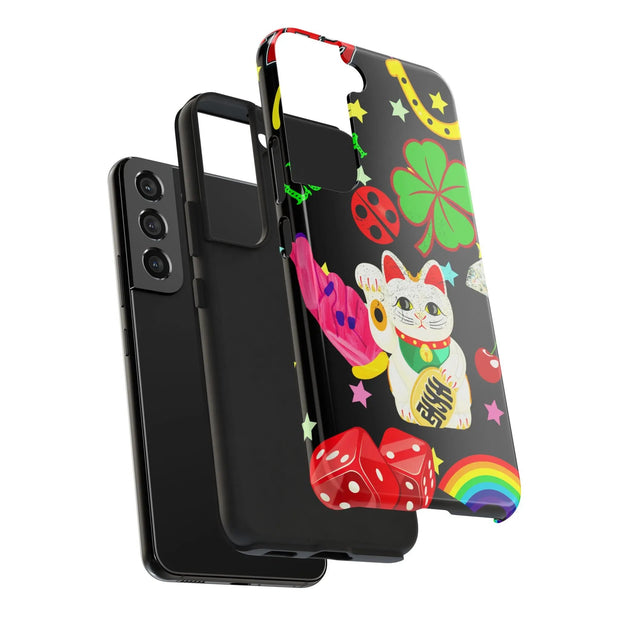 Lucky Symbols Tough Phone Case – 777 Dice Rainbow Maneki Neko Design - LavenderCeleste