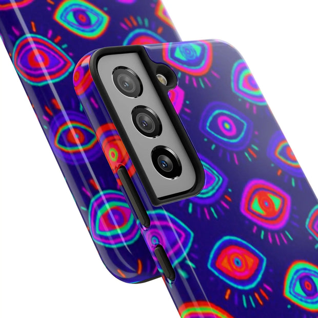 Trippy Neon Evil Eye Protective Tough Phone Case LavenderCeleste