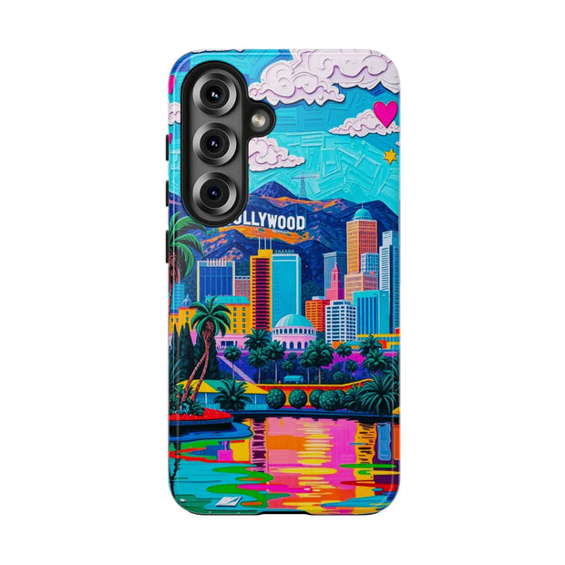 Los Angeles Hollywood Skyline Tough Phone Case – Vibrant Pop Art City Design - LavenderCeleste