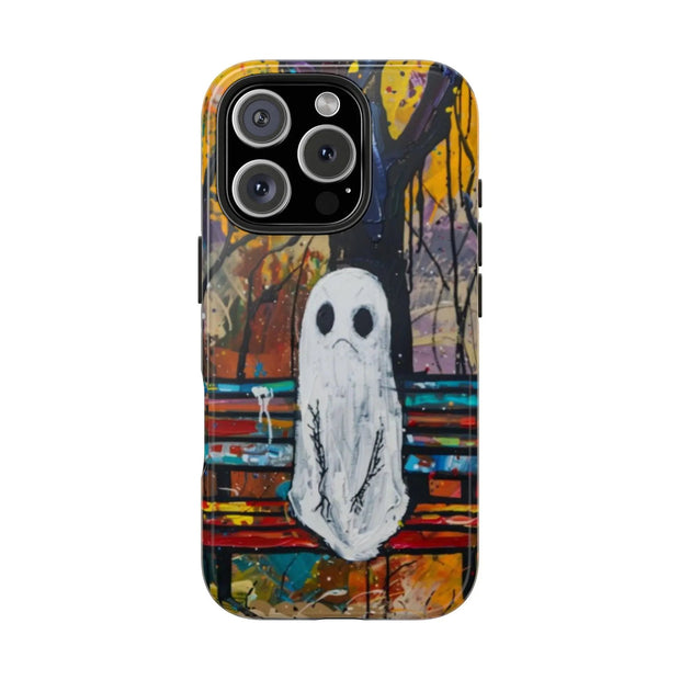 Sad Ghost on Park Bench Abstract Art Phone Case LavenderCeleste