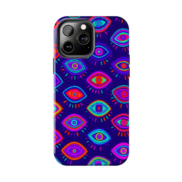 Trippy Neon Evil Eye Protective Tough Phone Case LavenderCeleste