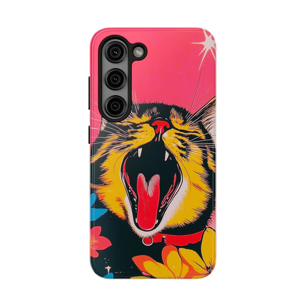 Yawning Cat Pop Art Bright Retro Aesthetic Tough Phone Case LavenderCeleste
