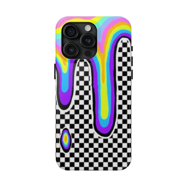 Trippy Retro Drip Checkered Y2K Grunge Tough Phone Case WOYC