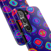 Trippy Neon Evil Eye Protective Tough Phone Case LavenderCeleste