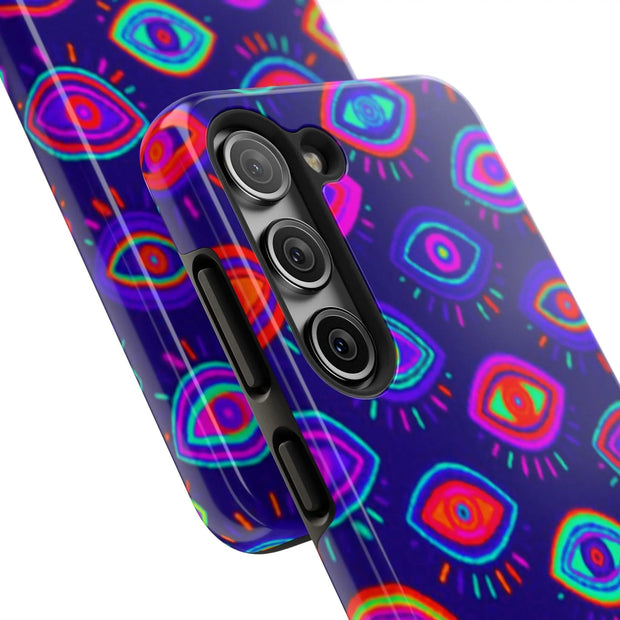 Trippy Neon Evil Eye Protective Tough Phone Case LavenderCeleste
