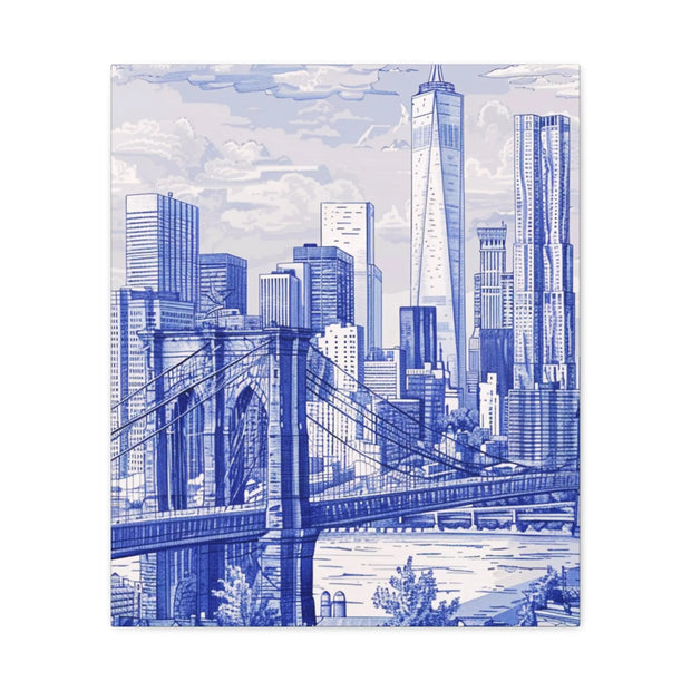 New York City Toile Art – Blue Scenic Skyline Matte Canvas Printify