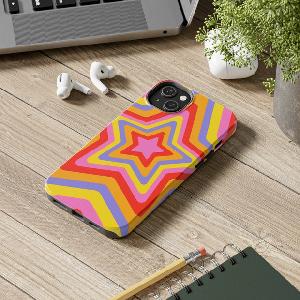 Retro Rainbow Star Groovy Tough Phone Case LavenderCeleste