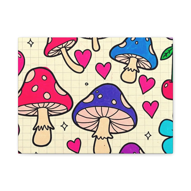 Kawaii Mushroom Cherry Flower Matte Canvas Print LavenderCeleste