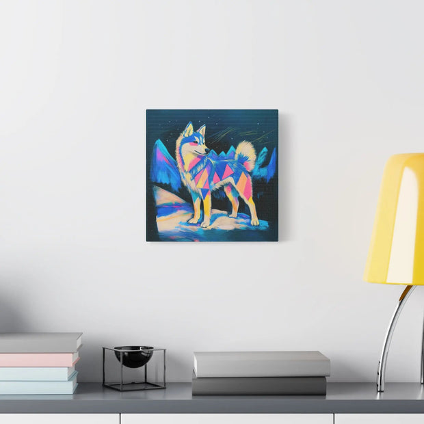 Vibrant Husky Abstract Pop Art Matte Canvas Print LavenderCeleste