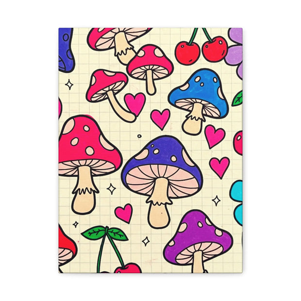 Kawaii Mushroom Cherry Flower Matte Canvas Print LavenderCeleste