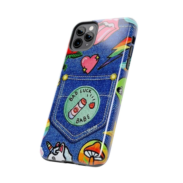 Retro Kidcore Denim Patch Tough Phone Case LavenderCeleste