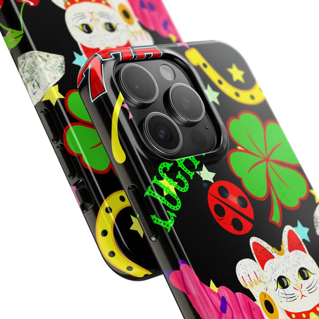 Lucky Symbols Tough Phone Case – 777 Dice Rainbow Maneki Neko Design - LavenderCeleste
