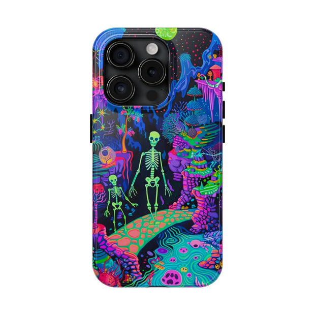 Neon Bones Fantasy Tough Phone Case | Vivid Gothic Art | Surreal Colorful Skeleton Aesthetic Cover WOYC