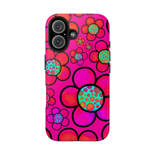 Hot Pink Retro Flower Power Tough Phone Case LavenderCeleste