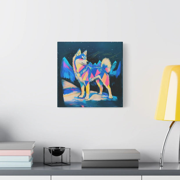 Vibrant Husky Abstract Pop Art Matte Canvas Print LavenderCeleste