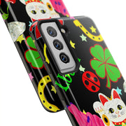 Lucky Symbols Tough Phone Case – 777 Dice Rainbow Maneki Neko Design - LavenderCeleste
