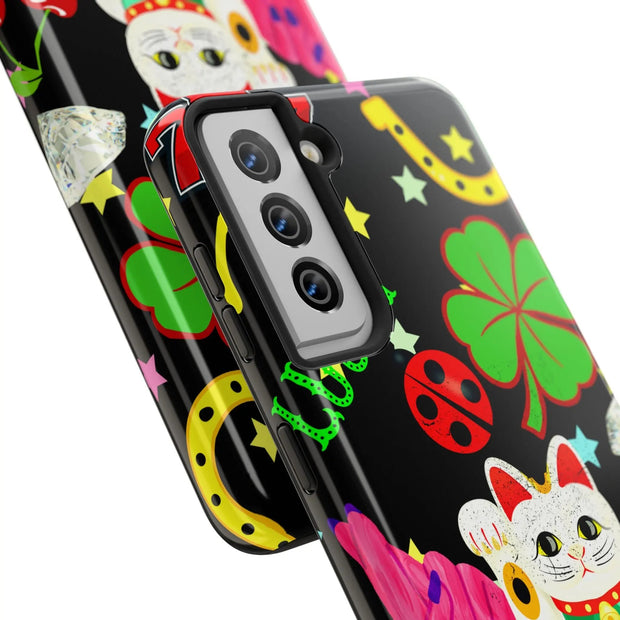 Lucky Symbols Tough Phone Case – 777 Dice Rainbow Maneki Neko Design - LavenderCeleste