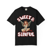 Sweet & Sinful Angel Devil Retro Comfort Colors Tee LavenderCeleste